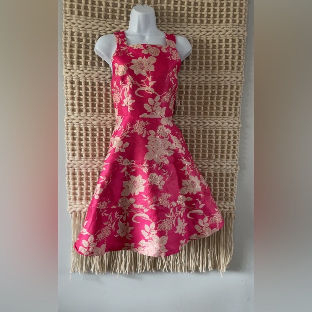 LAUNDRY by Shelli Segal pink gold jacquard dress 2
